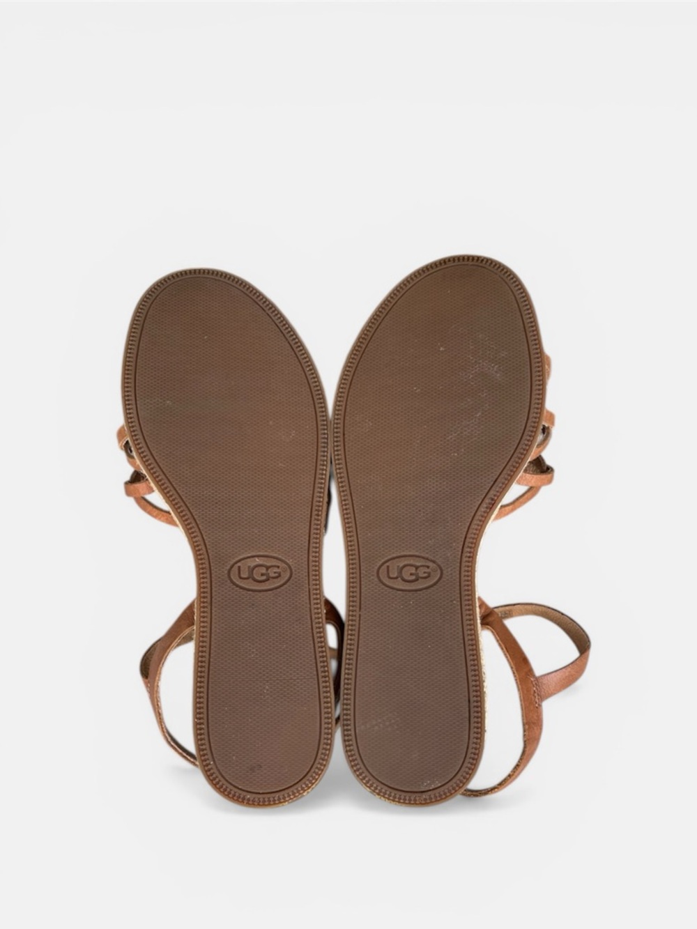 UGG Cognac Leather Strappy Flat Sandals - Picture 12 of 13